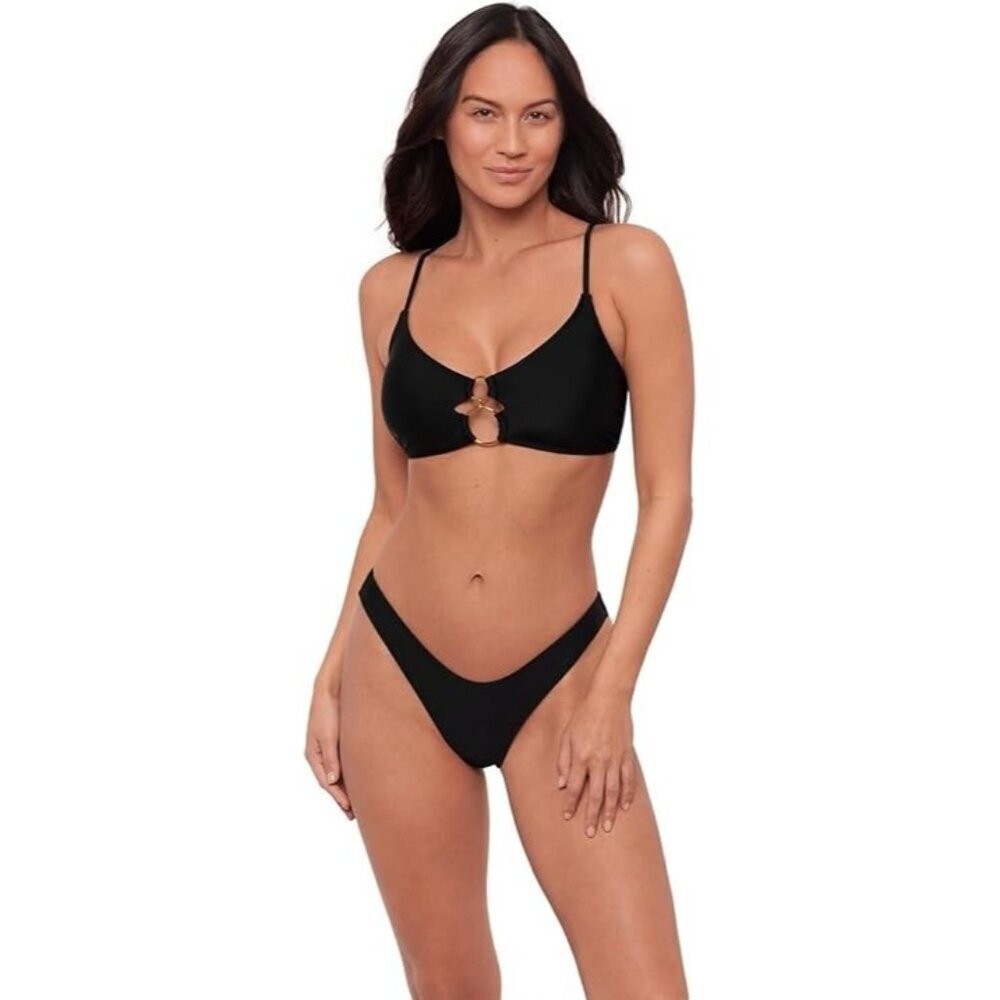 Sports Illustrated Double Ring Bralette Bikini Top Black Women’s S NWT